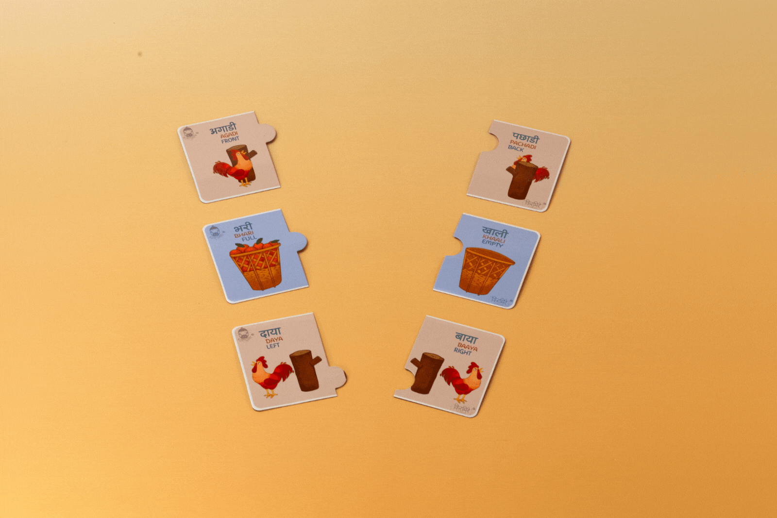 Set of 6 Nepali-English fridge magnets for opposites learning